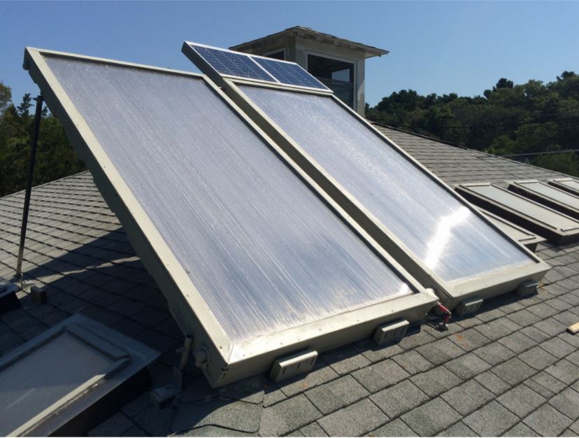 A diy solar water heating collector using a trickle down absorber.